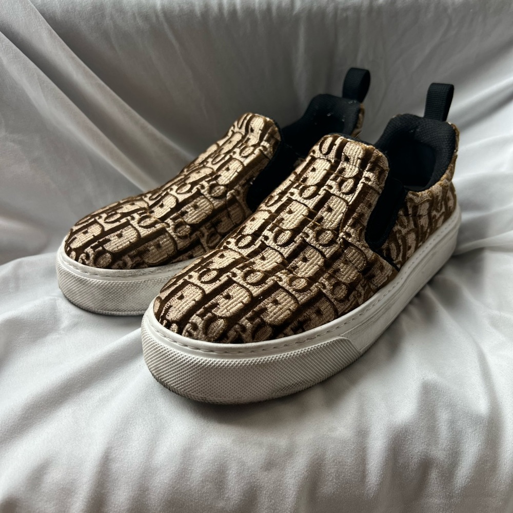 Dior Velour Gold Slip on Sneakers